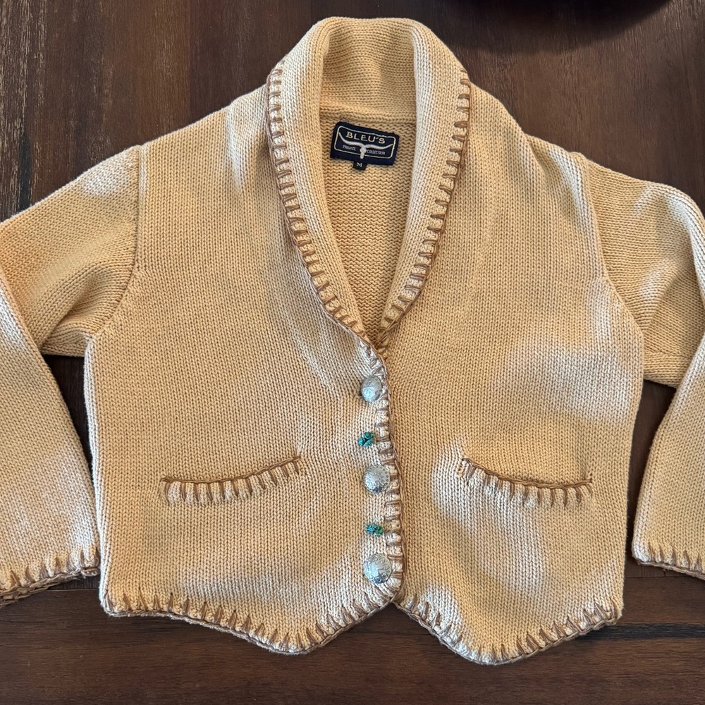 Vintage Tan knit sweater with Classic Shawl collar